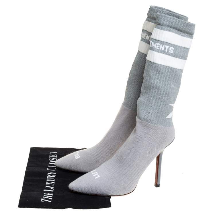 Pre Owned Vetements Grey Knit Fabric Reflective Sock Boots Size 36