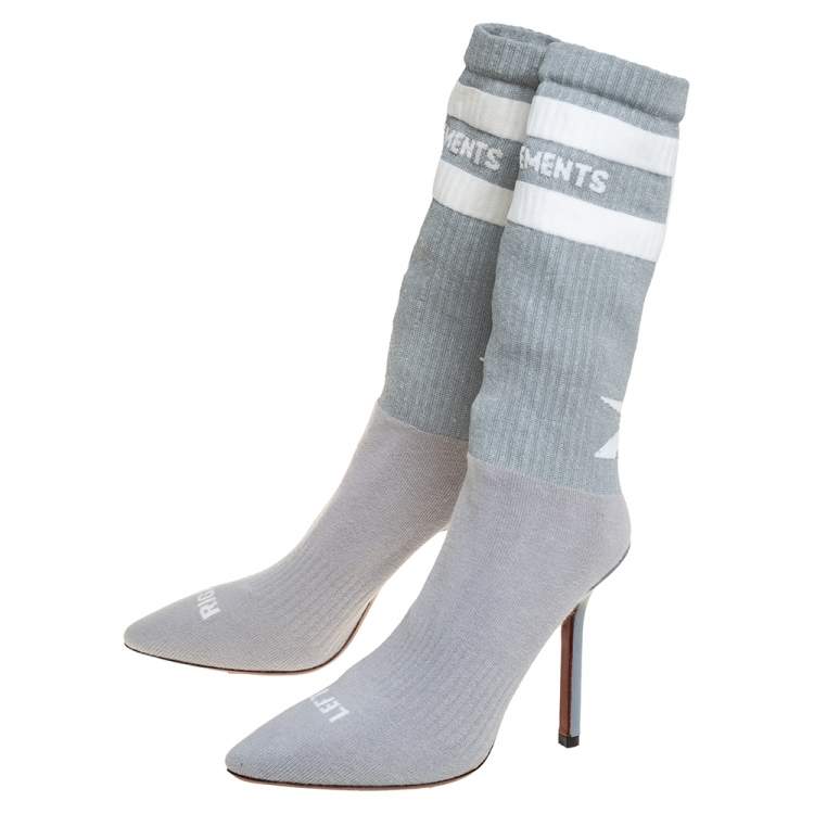 Pre Owned Vetements Grey Knit Fabric Reflective Sock Boots Size 36