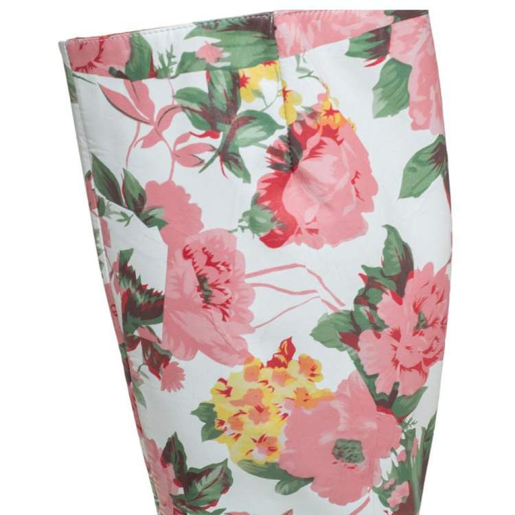 Pre Owned Vetements Multicolor Floral Print Leather Over The Knee Boots Size 39