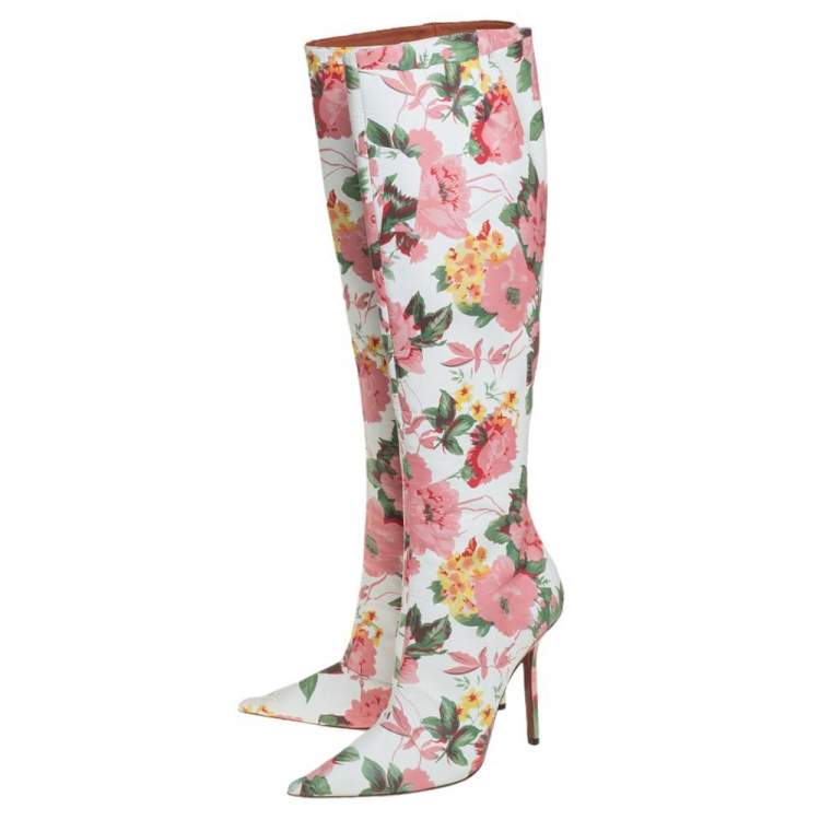 Pre Owned Vetements Multicolor Floral Print Leather Over The Knee Boots Size 39