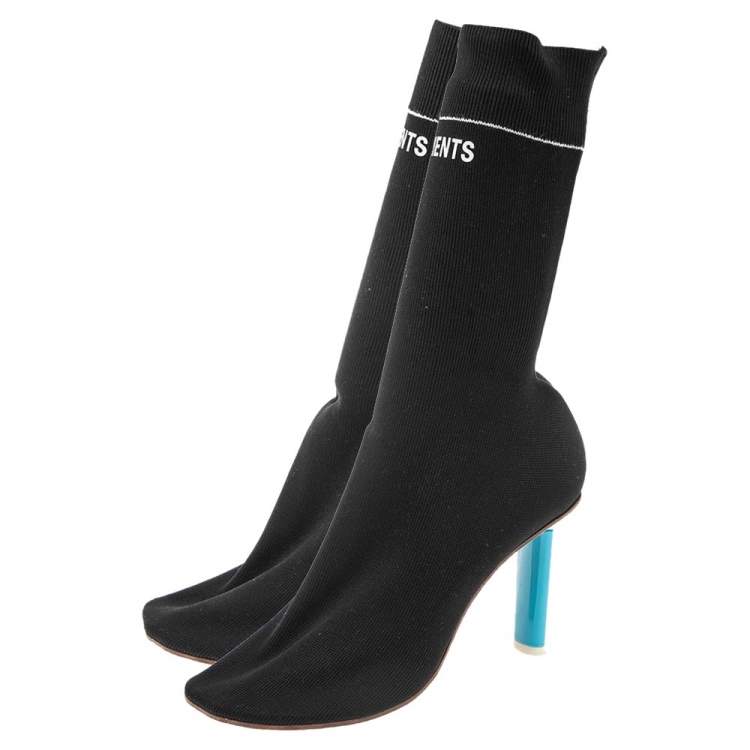 Pre Owned Vetements Black Knit Fabric Reflective Sock Boots Size 39
