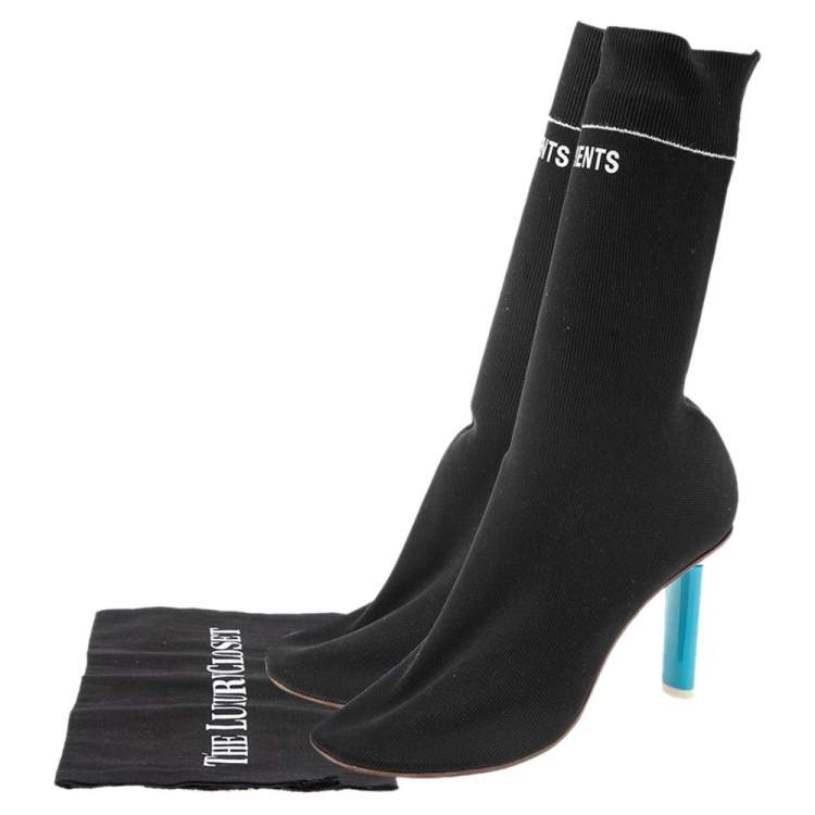 Pre Owned Vetements Black Knit Fabric Reflective Sock Boots Size 39