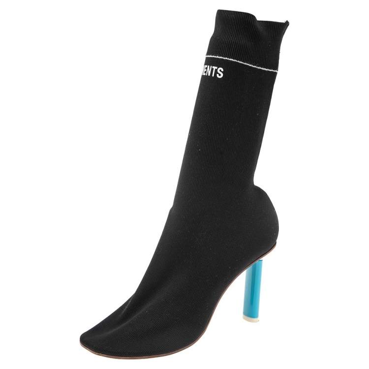 Pre Owned Vetements Black Knit Fabric Reflective Sock Boots Size 39