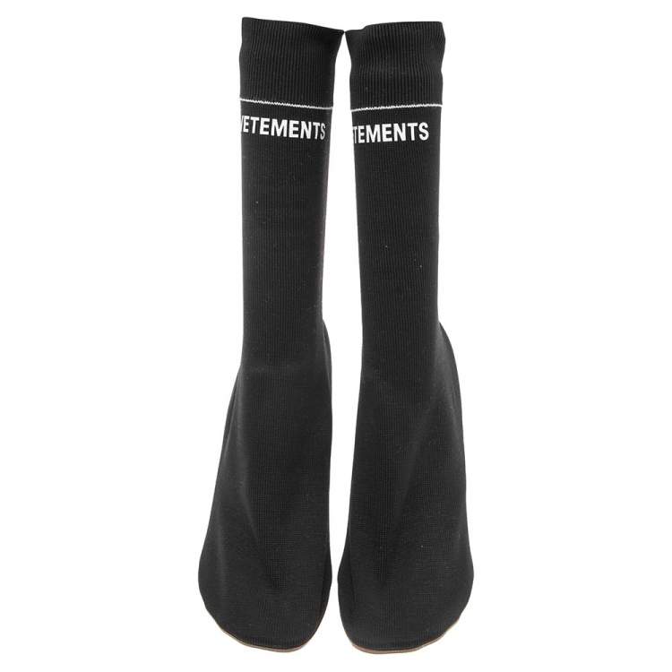 Pre Owned Vetements Black Knit Fabric Reflective Sock Boots Size 39