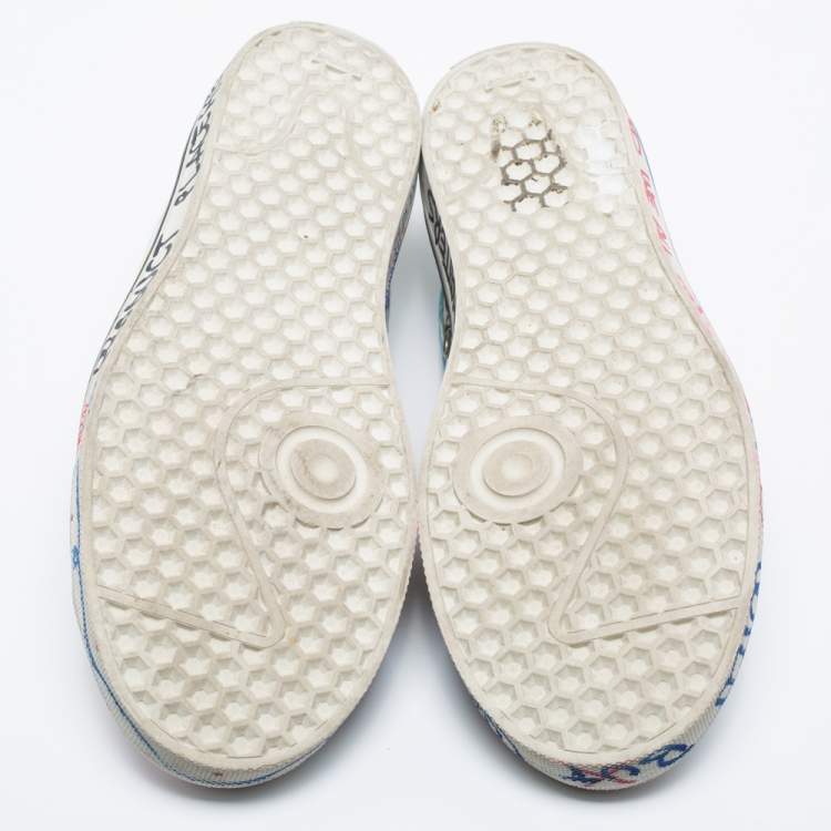 Pre Owned Vetements White Graffiti Canvas Low Top Lace Up Sneakers Size 39