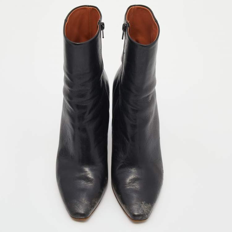 Pre Owned Vetements Black Leather Gypsy Blue Highlighter Heel Ankle Boots Size 39