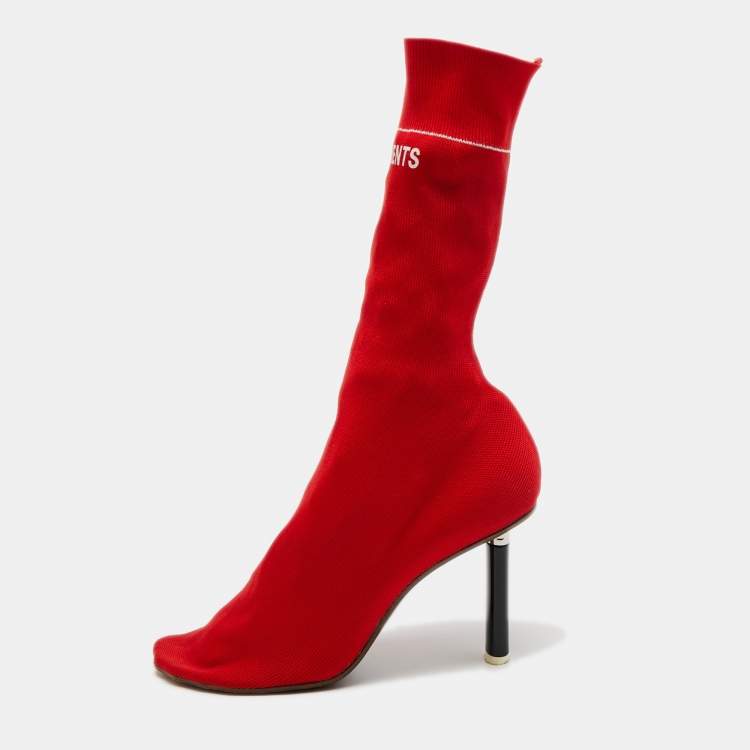 Pre Owned Vetements Red Knit Fabric Sock Ankle Boots Size 40