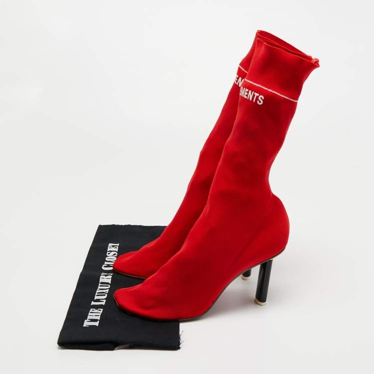 Pre Owned Vetements Red Knit Fabric Sock Ankle Boots Size 40