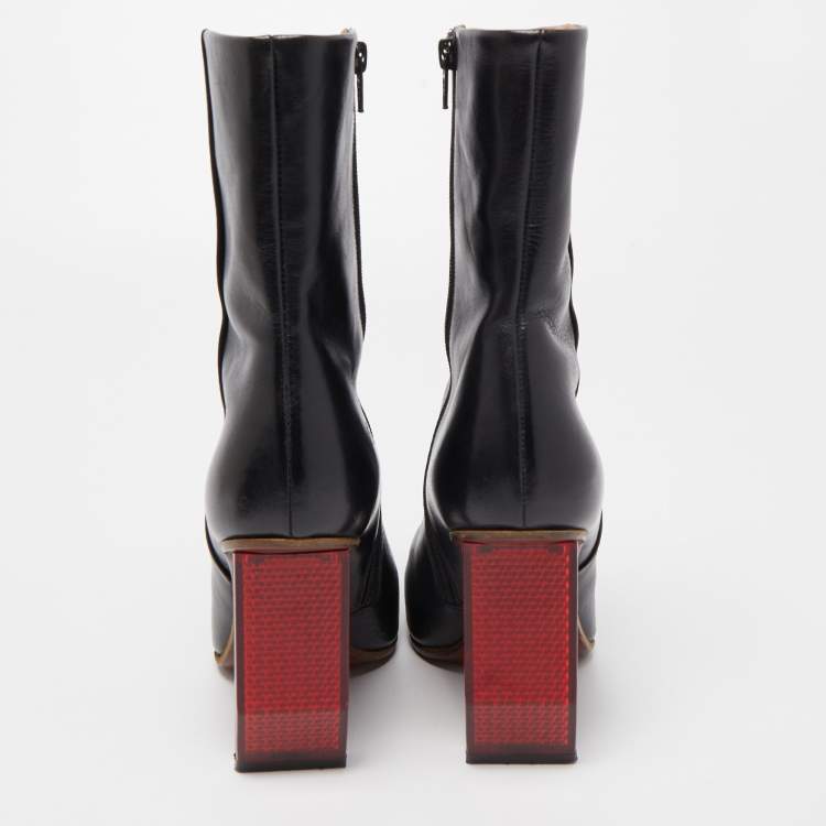 Pre Owned Vetements Black Leather Reflector Ankle Boots Size 36