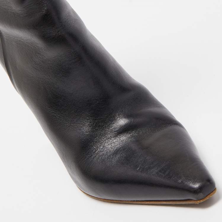 Pre Owned Vetements Black Leather Reflector Ankle Boots Size 36