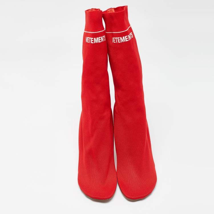 Pre Owned Vetements Red Knit Fabric Sock Boots Size 39