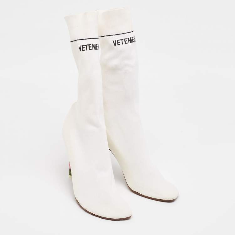 Pre Owned Vetements White Knit Fabric Sock Boots Size 39