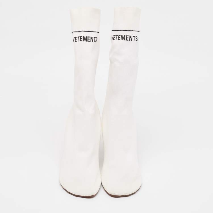 Pre Owned Vetements White Knit Fabric Sock Boots Size 39