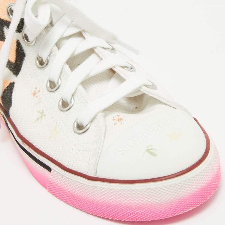 Pre Owned Vetements White Canvas Printed Hard Core Happiness High Top Sneakers Size 36.5