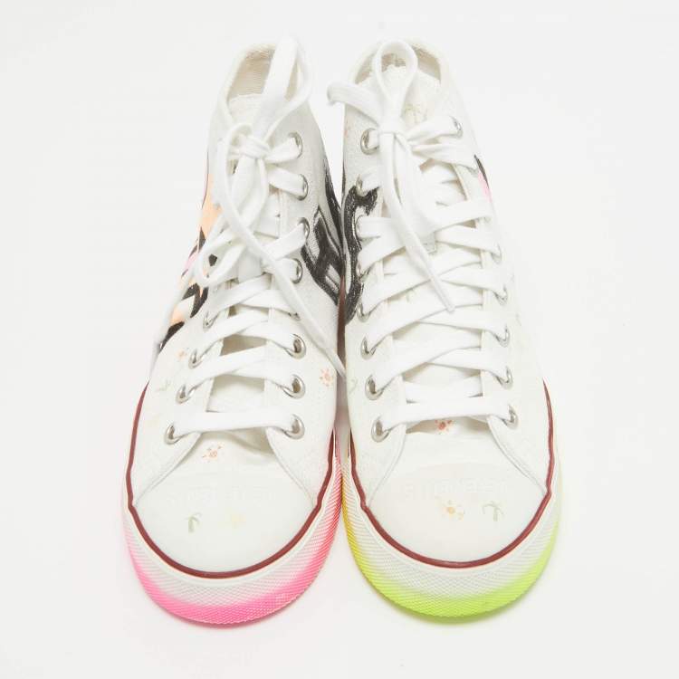 Pre Owned Vetements White Canvas Printed Hard Core Happiness High Top Sneakers Size 36.5