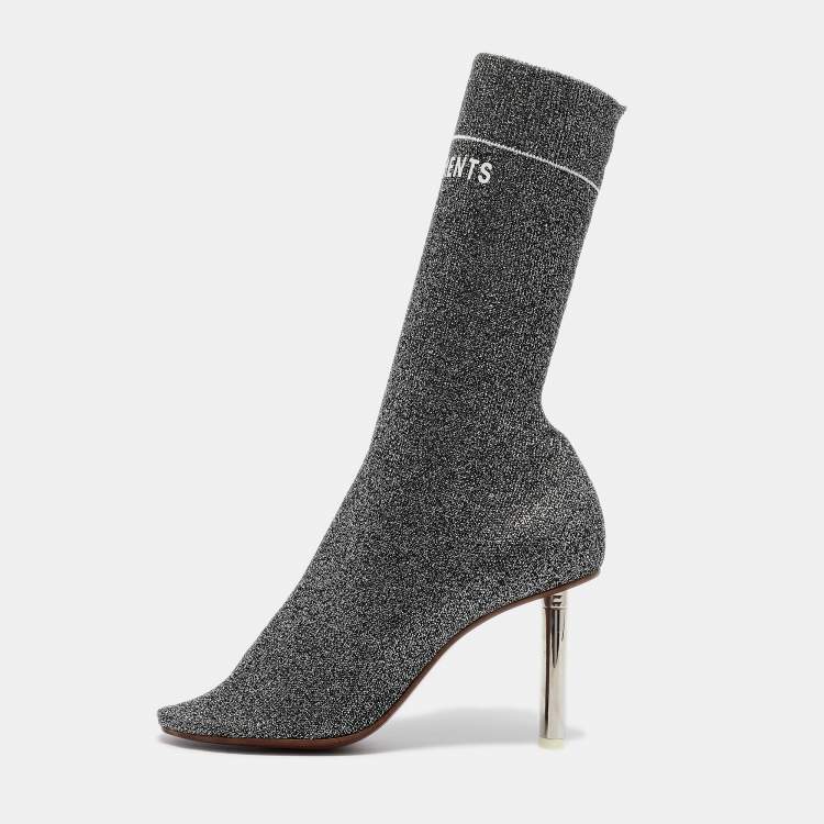 Pre Owned Vetements Silver Lurex Fabric Sock Ankle Boots Size 39