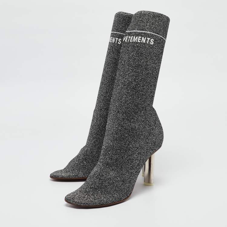 Pre Owned Vetements Silver Lurex Fabric Sock Ankle Boots Size 39