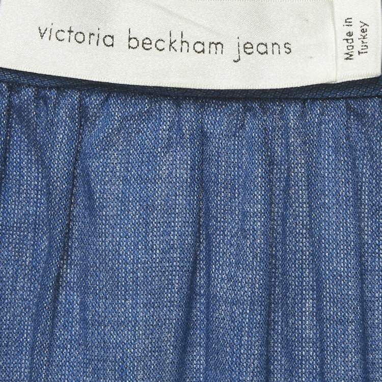 مملوكة مسبقًا Victoria Beckham Jeans Blue Cotton V-Neck Sleeveless Blouse M