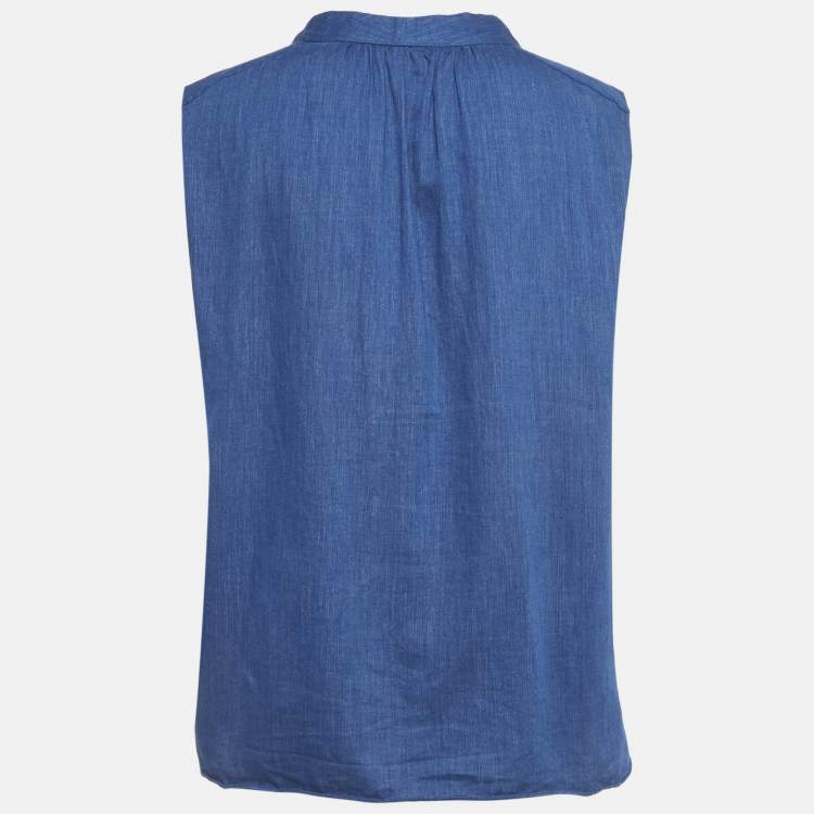 مملوكة مسبقًا Victoria Beckham Jeans Blue Cotton V-Neck Sleeveless Blouse M