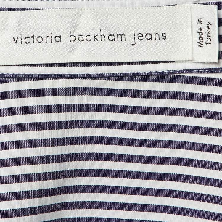 Pre Owned Victoria Beckham Jeans Navy Blue Striped Cotton Button Front Shirt S 