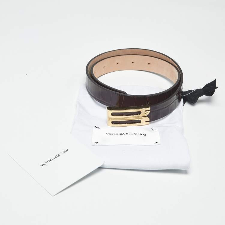 Pre Owned Victoria Beckham Brown Croc Embossed Leather Dorian Belt 70 CM