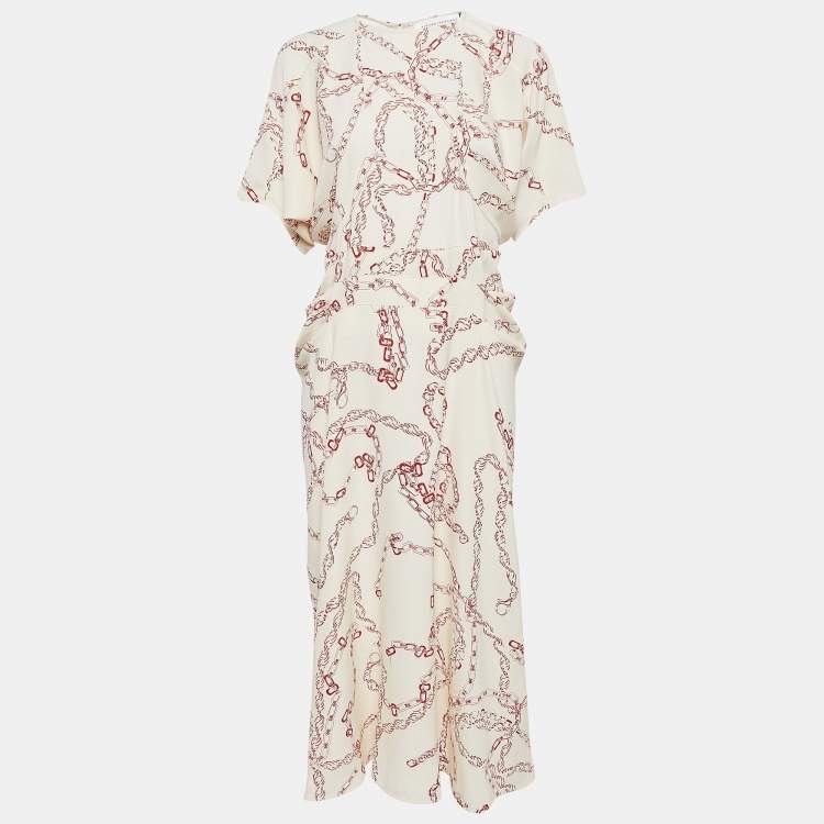 Pre Owned Victoria Beckham White/Red Chain Print Stretch Crepe Midi Dress M