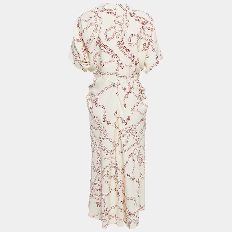 Pre Owned Victoria Beckham White/Red Chain Print Stretch Crepe Midi Dress M