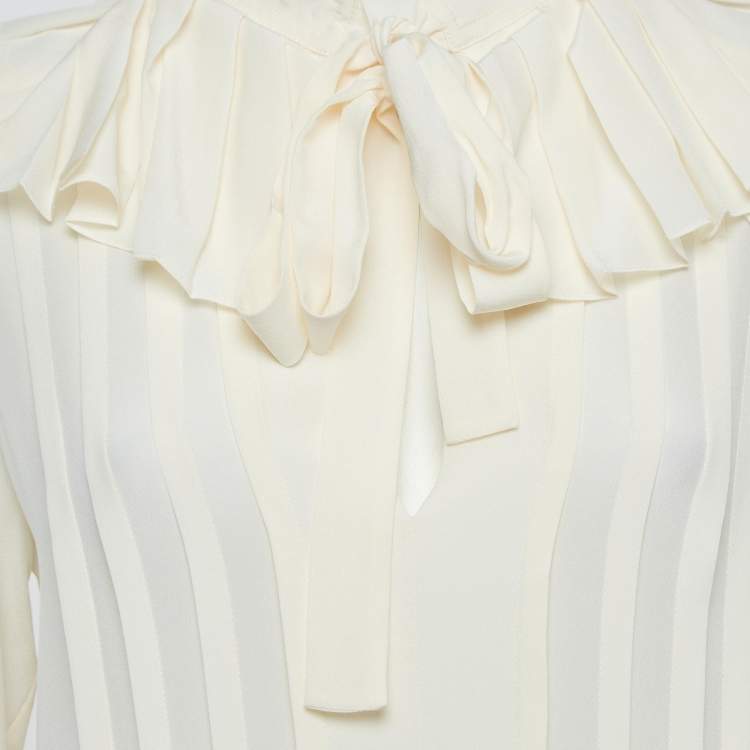 Pre Owned Victoria Beckham Vanilla Cream Pleated Silk Tea Dress S