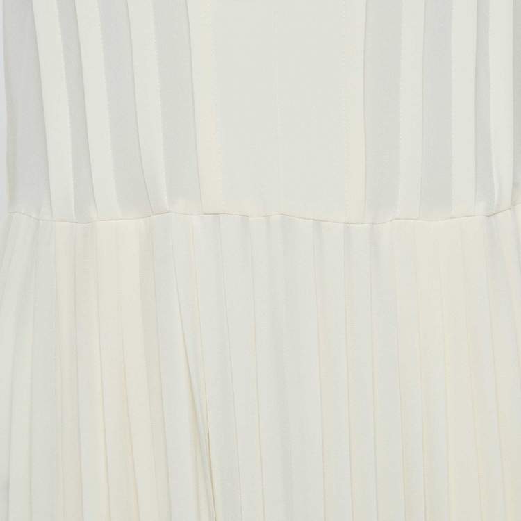 Pre Owned Victoria Beckham Vanilla Cream Pleated Silk Tea Dress S