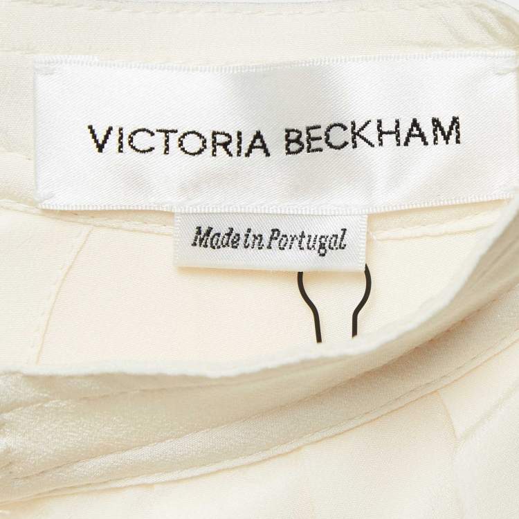 Pre Owned Victoria Beckham Vanilla Cream Pleated Silk Tea Dress S