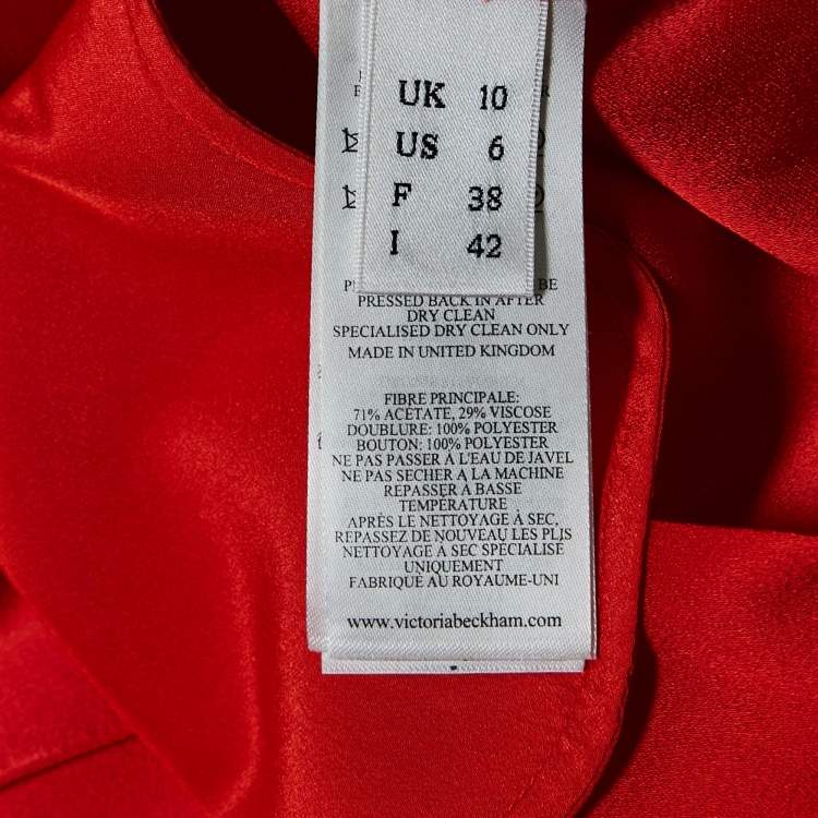 Pre Owned Victoria Beckham Red Sateen Pleated Button Front Maxi Dress M
