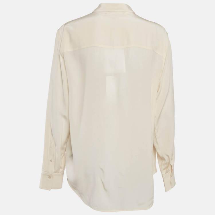 Pre Owned Victoria Beckham Ivory Silk Ruffled Shirt M