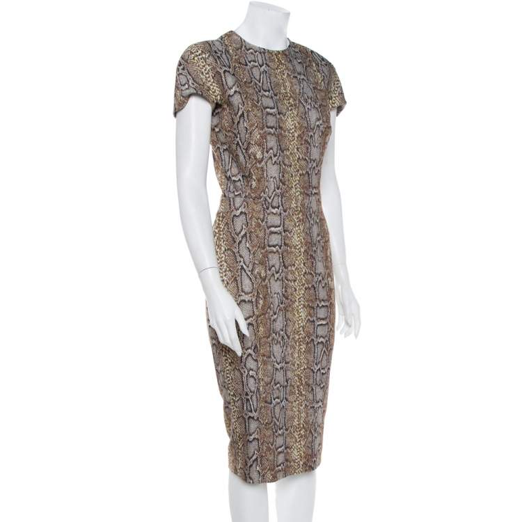مملوكة مسبقًا Victoria Beckham Brown Snake Printed Cotton Jacquard Sheath Dress M