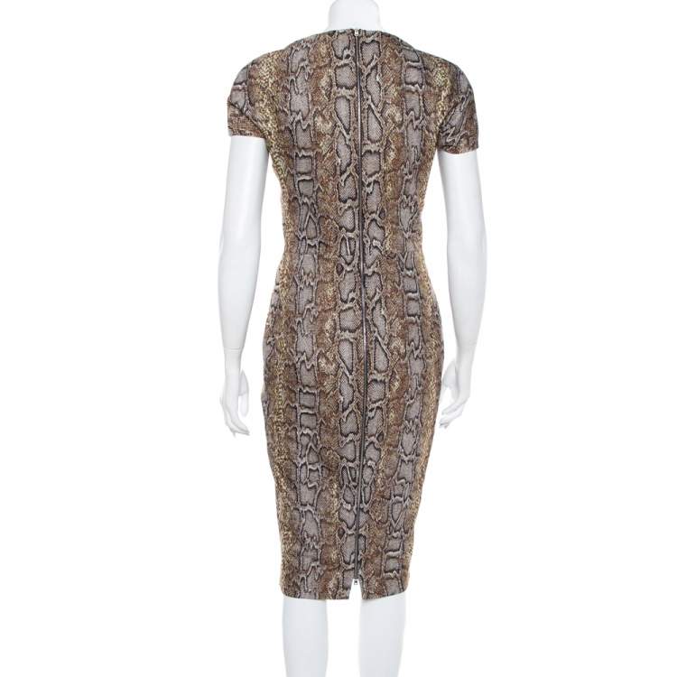 مملوكة مسبقًا Victoria Beckham Brown Snake Printed Cotton Jacquard Sheath Dress M