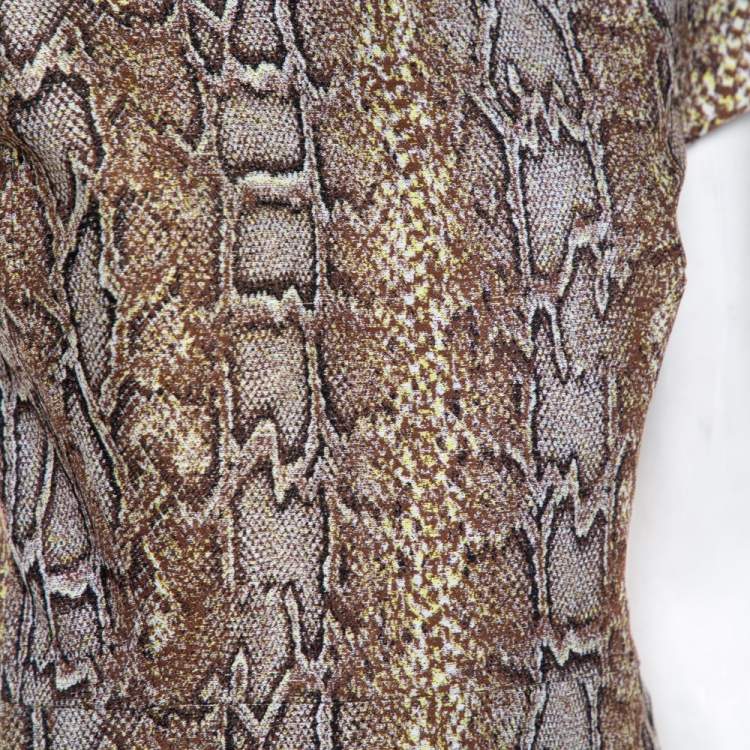 مملوكة مسبقًا Victoria Beckham Brown Snake Printed Cotton Jacquard Sheath Dress M