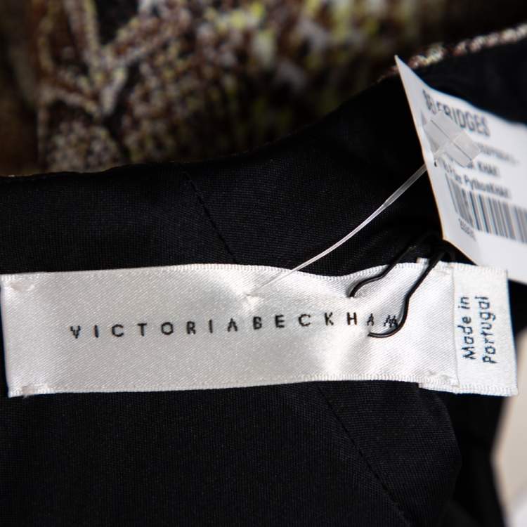 مملوكة مسبقًا Victoria Beckham Brown Snake Printed Cotton Jacquard Sheath Dress M