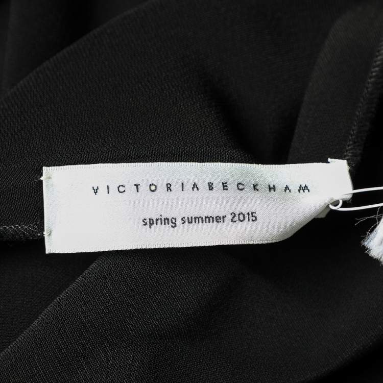 Pre Owned Victoria Beckham Black Crepe Leather Trim Halter Neck Flared Dress M