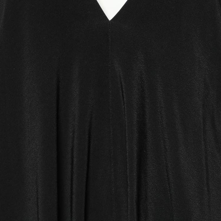 Pre Owned Victoria Beckham Black Crepe Leather Trim Halter Neck Flared Dress M