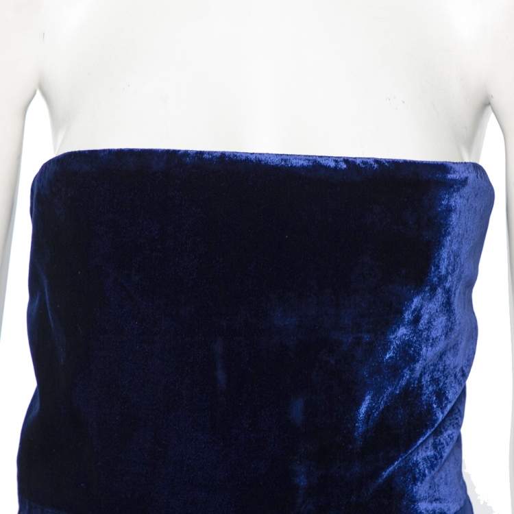 Pre Owned Victoria Beckham Navy Blue Velvet Corset Detail Strapless Gown M