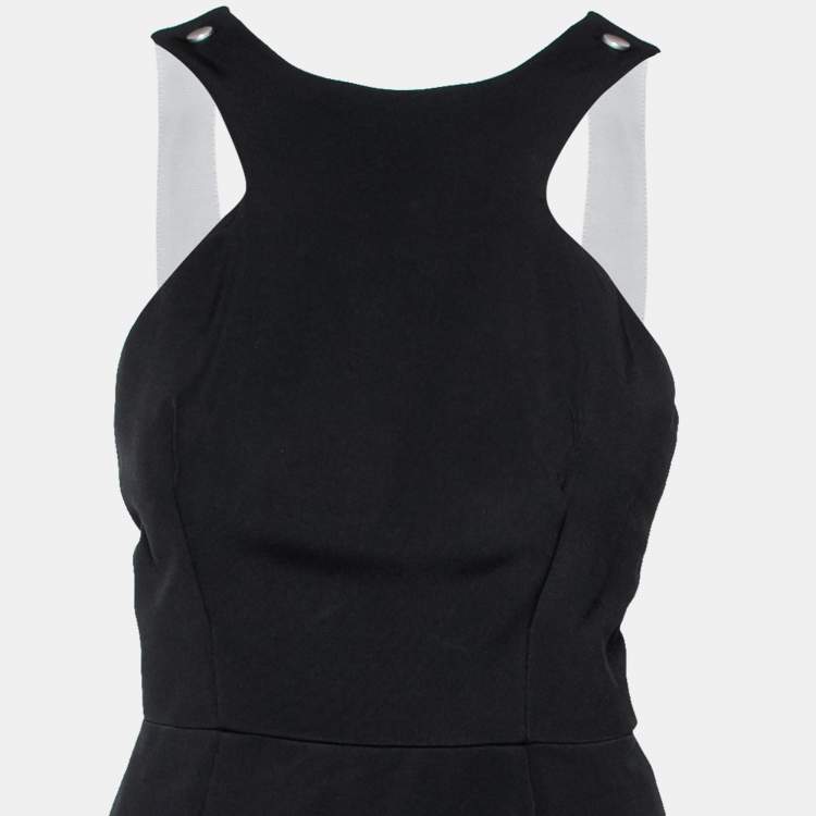 Pre Owned Victoria Beckham Black Crepe Contrast Strap Detail Sleeveless Dress L
