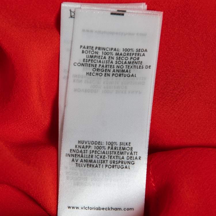 Pre Owned Victoria Beckham Red Silk Draped Shirt Dress M
