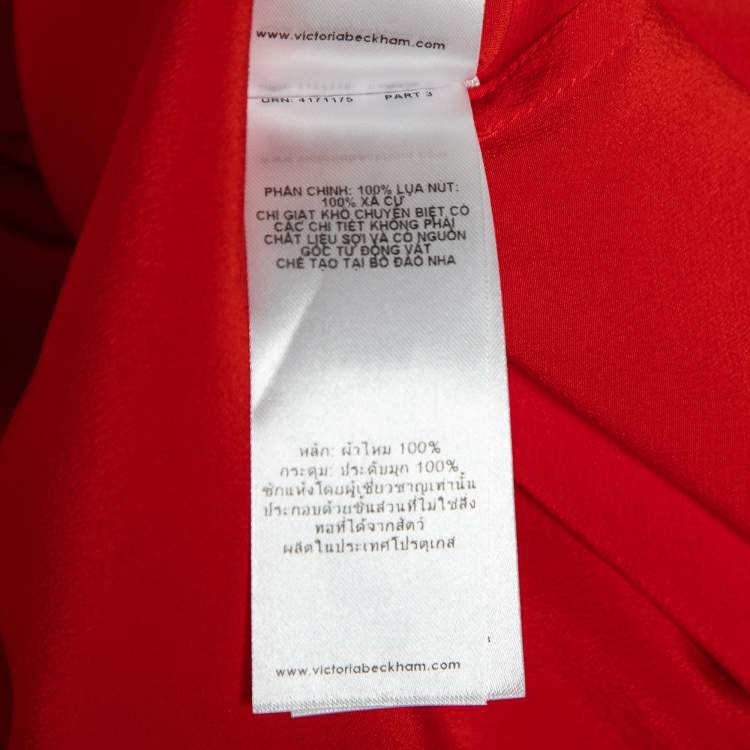 Pre Owned Victoria Beckham Red Silk Draped Shirt Dress M