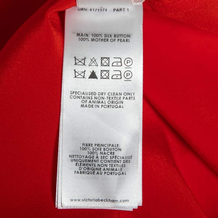 Pre Owned Victoria Beckham Red Silk Draped Shirt Dress M
