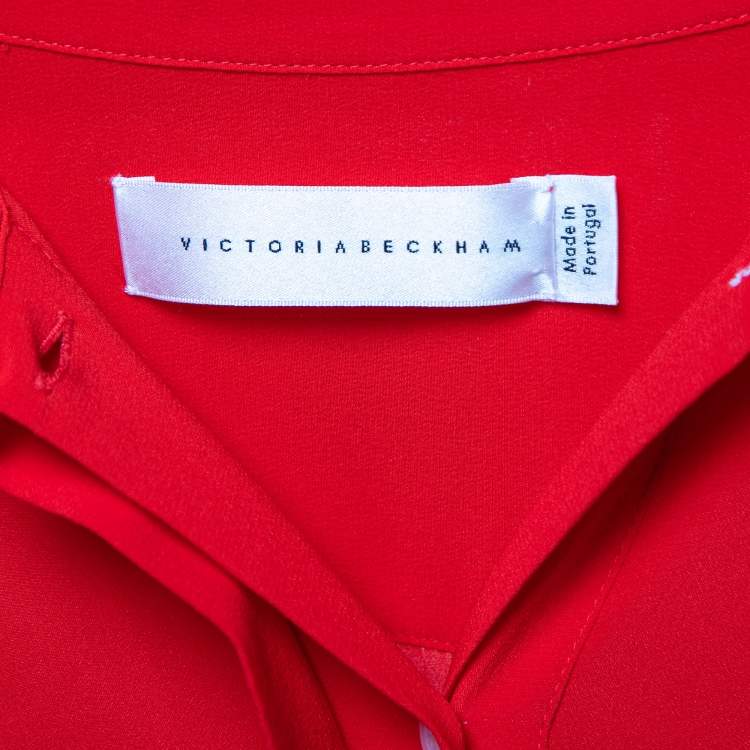 Pre Owned Victoria Beckham Red Silk Draped Shirt Dress M