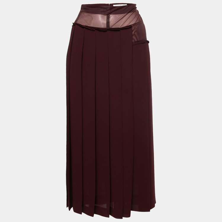 Pre Owned Victoria Beckham Burgundy Crepe Paneled Pleated Midi Skirt S