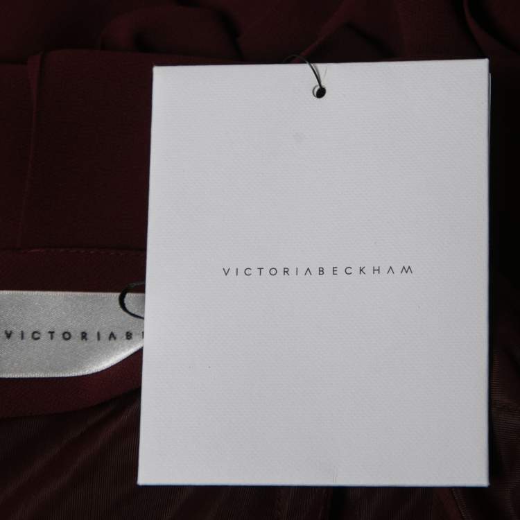 Pre Owned Victoria Beckham Burgundy Crepe Paneled Pleated Midi Skirt S