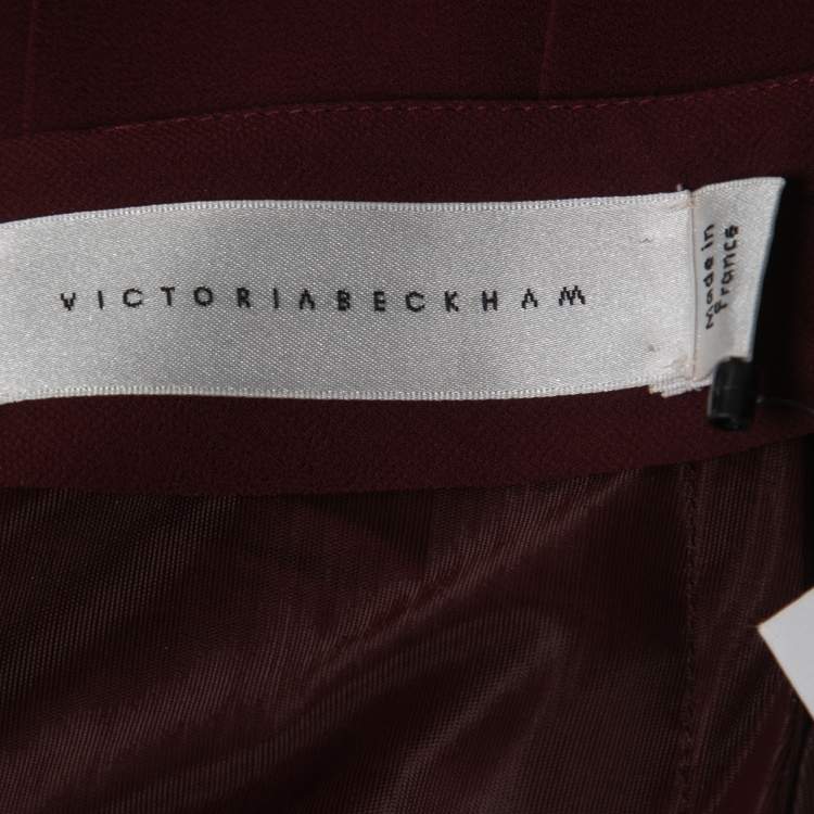 Pre Owned Victoria Beckham Burgundy Crepe Paneled Pleated Midi Skirt S