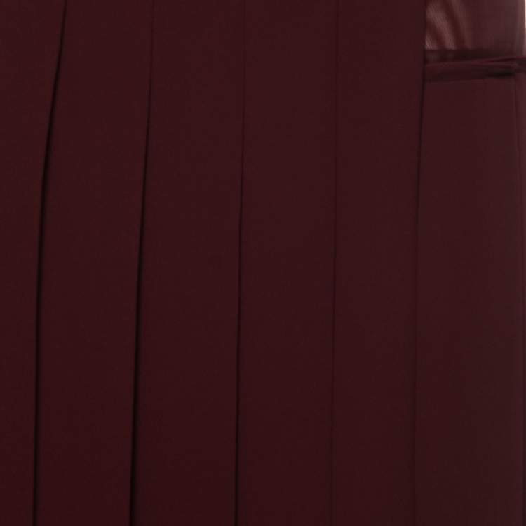 Pre Owned Victoria Beckham Burgundy Crepe Paneled Pleated Midi Skirt S