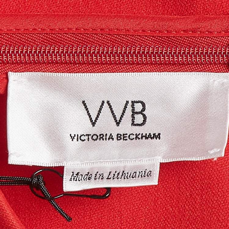 Pre Owned Victoria Beckham Red Lightweight Stretch Knit Flounce Dress L