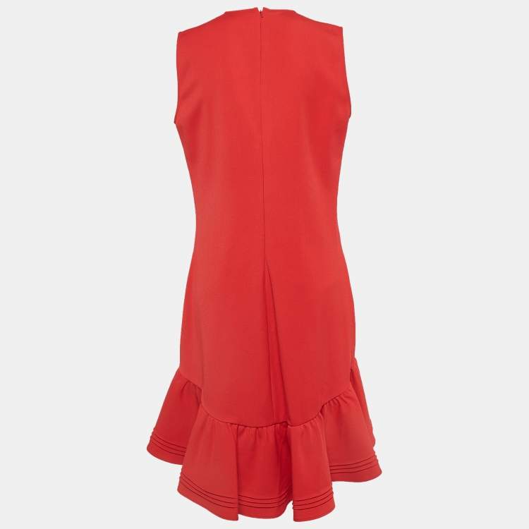 Pre Owned Victoria Beckham Red Lightweight Stretch Knit Flounce Dress L